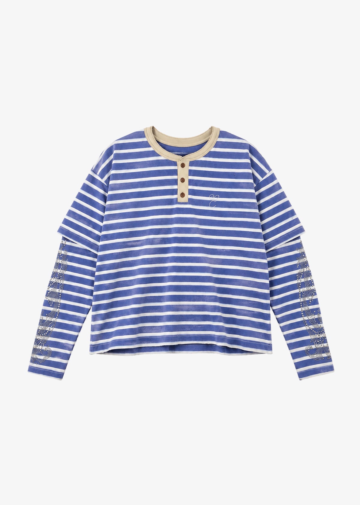 STUDDED STRIPE JERSEY LONG SLEEVE - BLUE