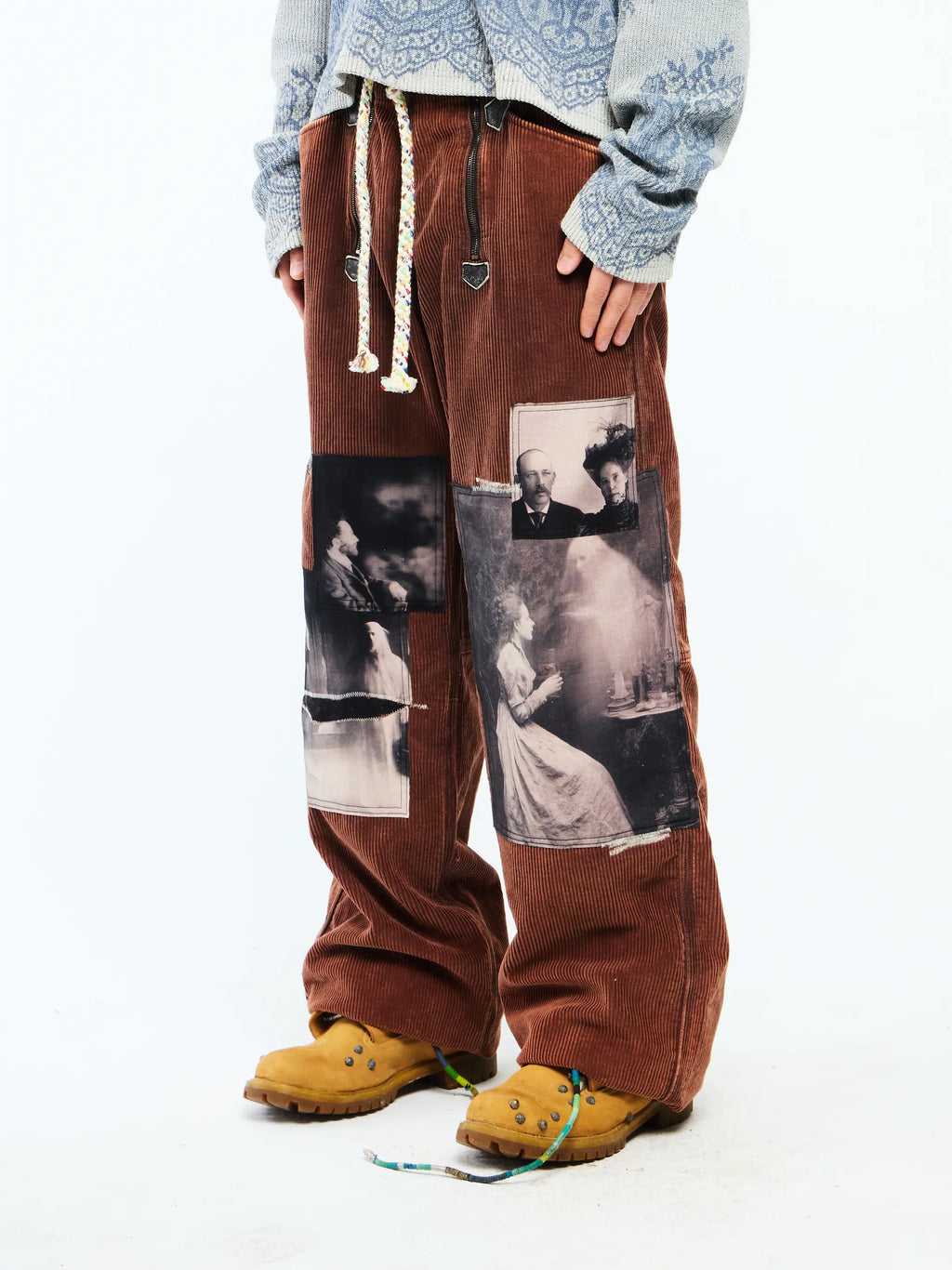 CORDUROY DOUBLE ZIP PANTS - BROWN