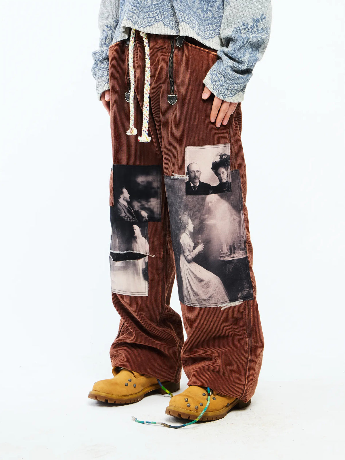 CORDUROY DOUBLE ZIP PANTS - BROWN