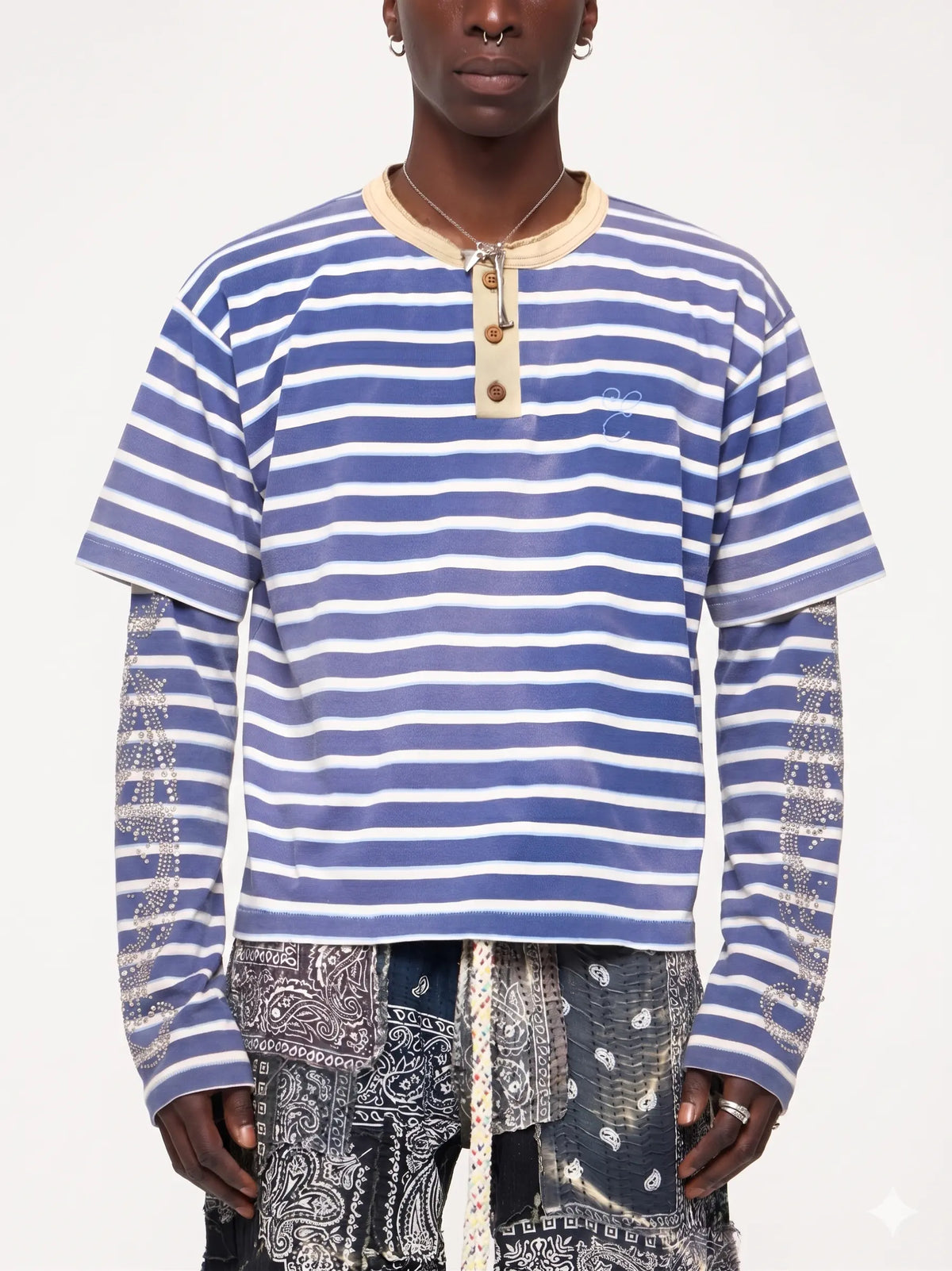 STUDDED STRIPE JERSEY LONG SLEEVE - BLUE
