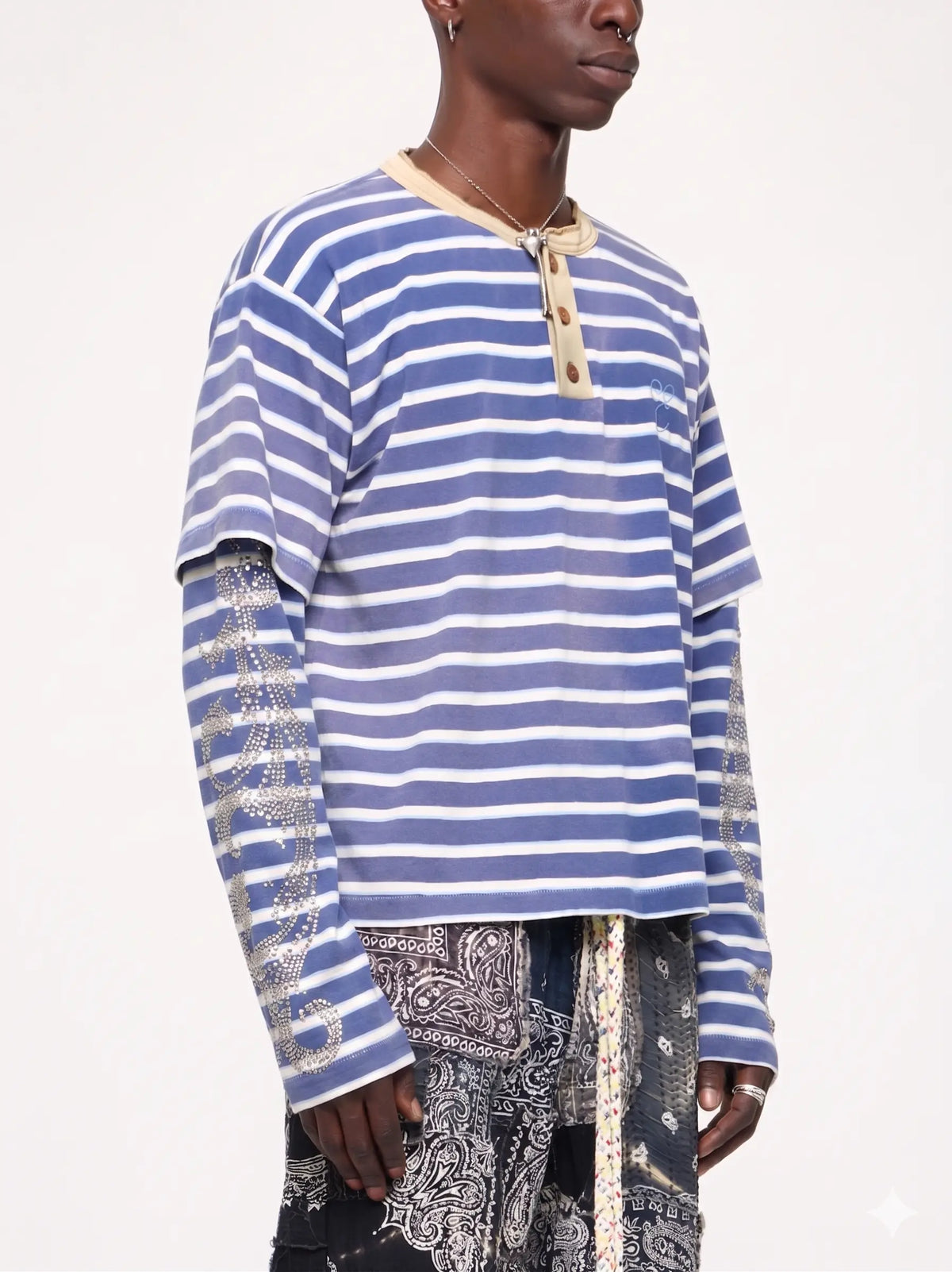 STUDDED STRIPE JERSEY LONG SLEEVE - BLUE